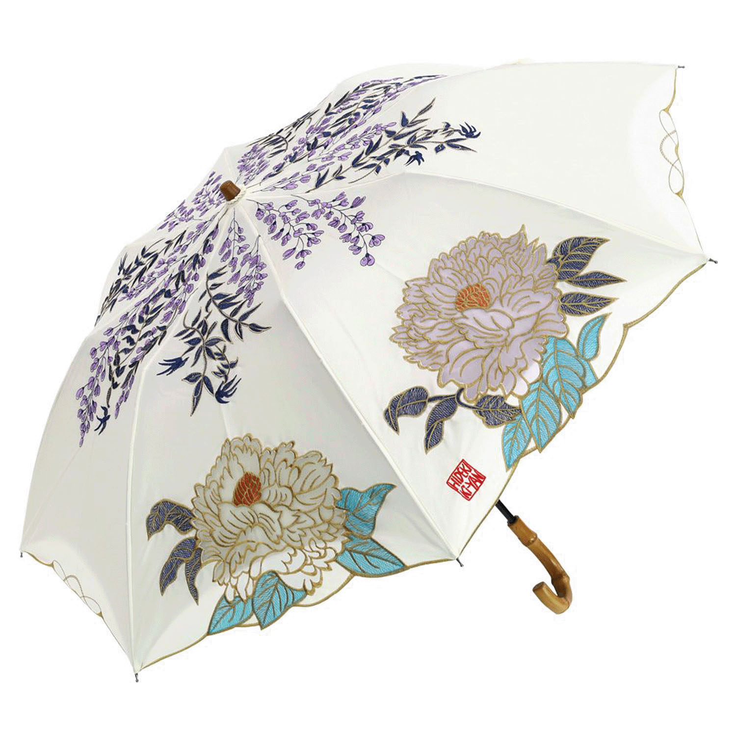 完全遮光 （晴雨兼用）女優日傘 「キーヤン牡丹オーガンジーかわず張り」ショート折り畳み傘