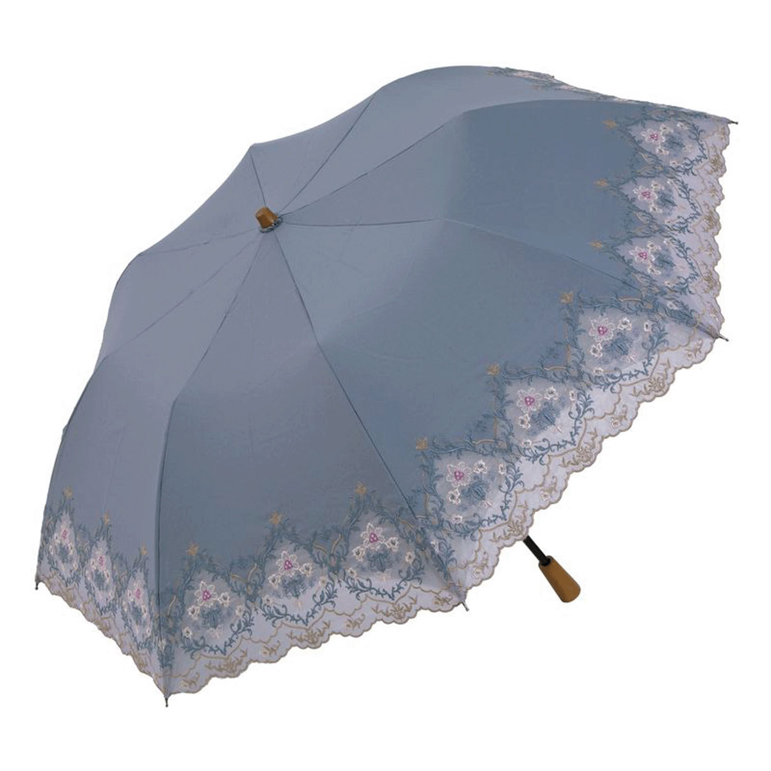 完全遮光 （晴雨兼用）女優日傘 「ダマスクオーガンジー刺繍かわず張り」ショート折り畳み - 画像12