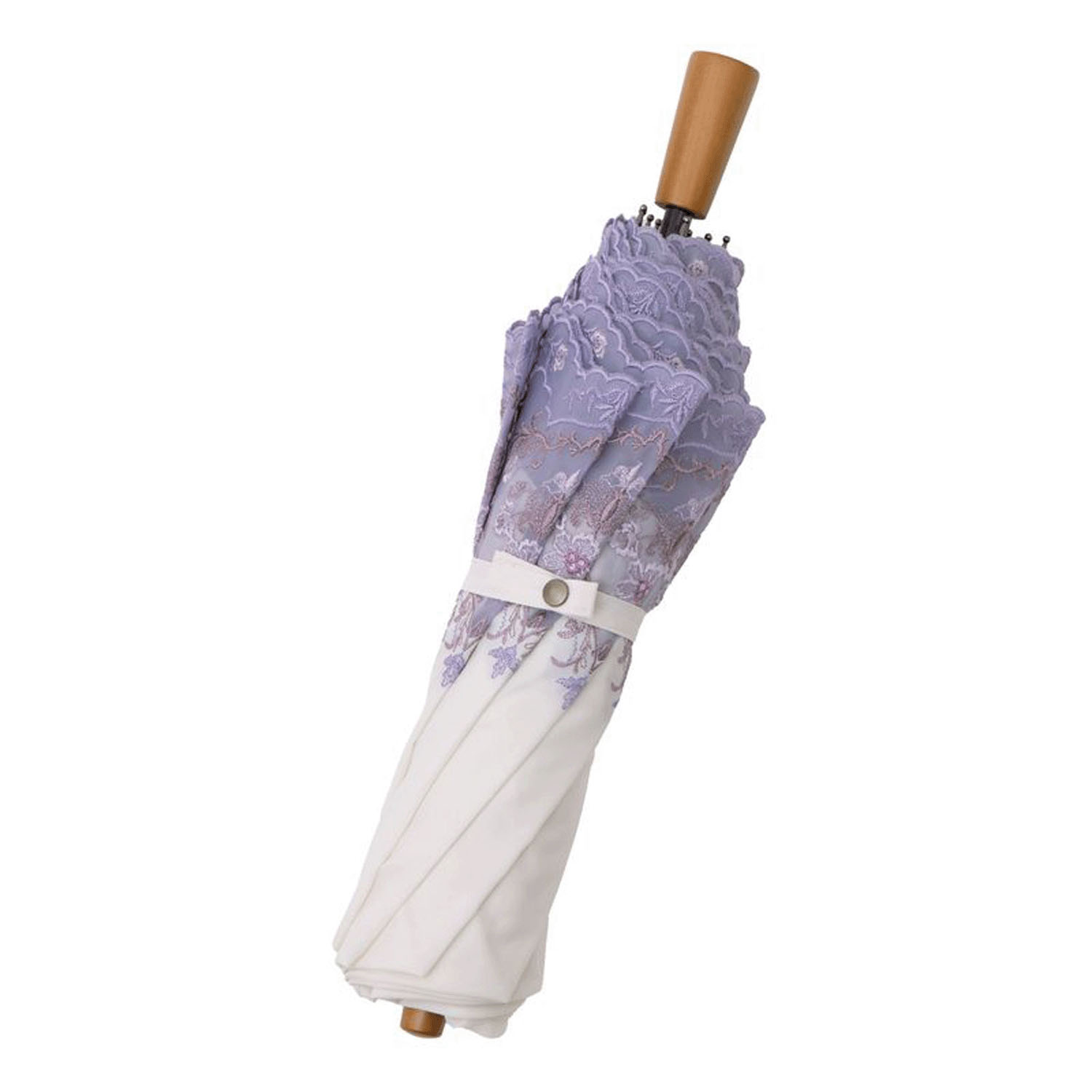 完全遮光 （晴雨兼用）女優日傘 「ダマスクオーガンジー刺繍かわず張り」ショート折り畳み - 画像4