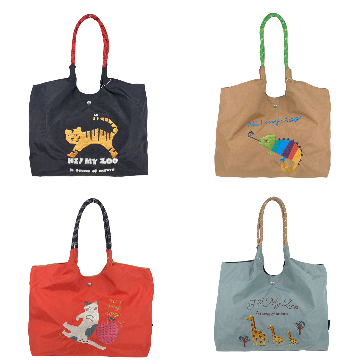【在庫ある分で終了】HI！MY ZOO アニマル刺繍ロープハンドルトートバッグ