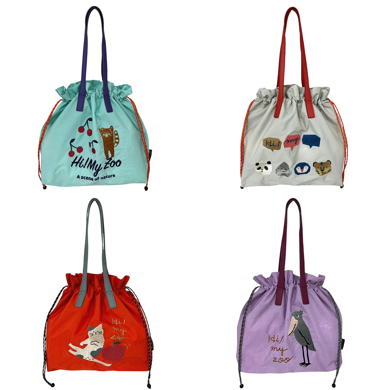 【大人気】HI！MY ZOO アニマル刺繍巾着トートバッグ