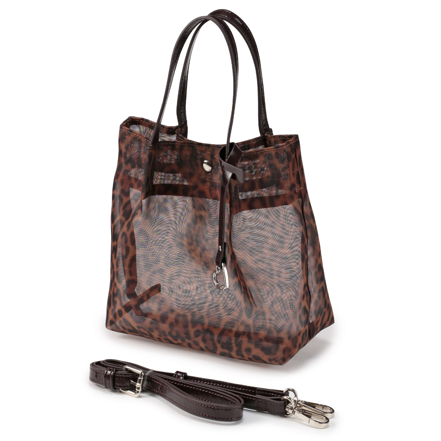 COOCO ヒョウ柄メッシュつまみハンドル2WAYミニバッグ