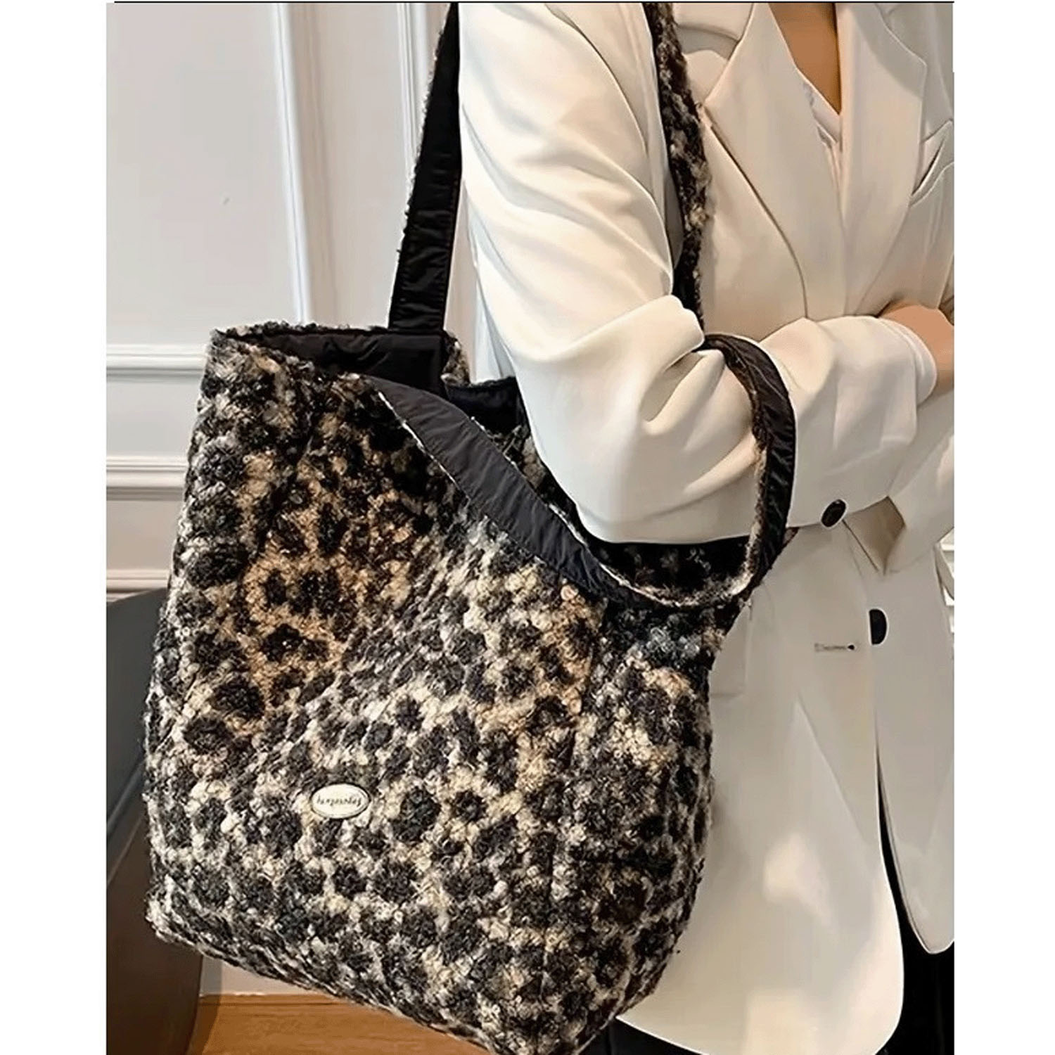 柄物ボアトートバッグ - 画像3