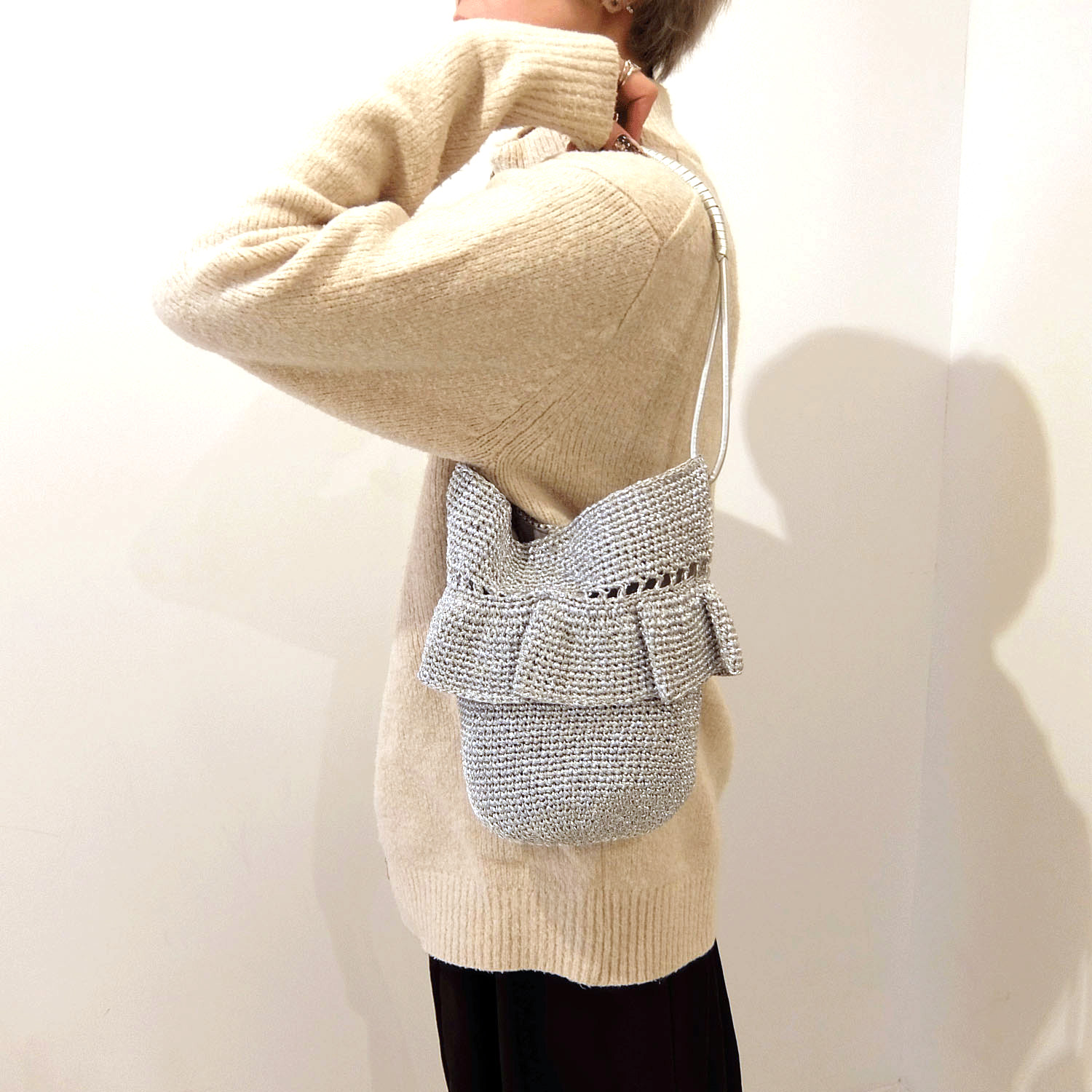 メタリックヤーンフリルワンショルダーバッグ - 画像2