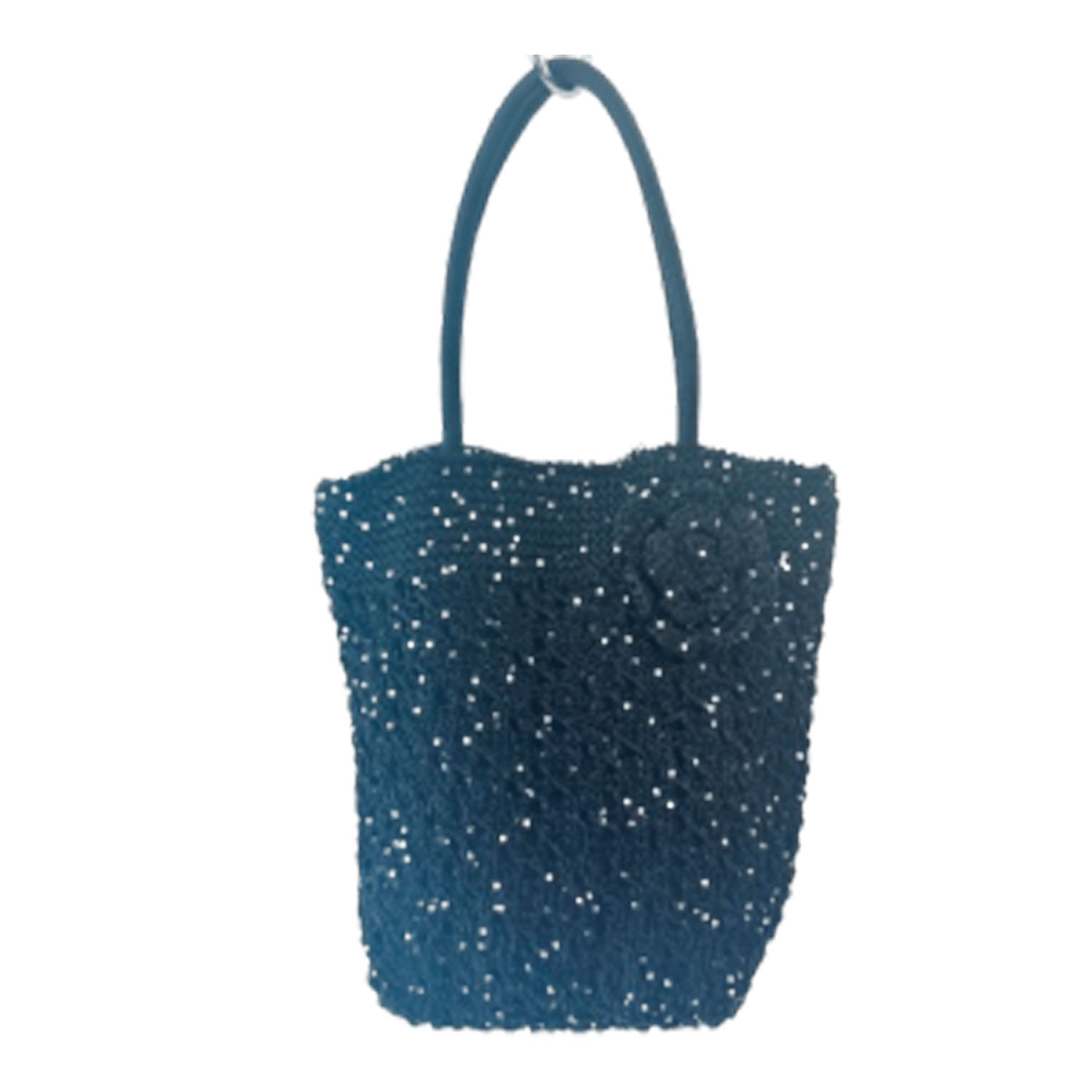 フラワーモチーフ付きレーヨン縦型トートバッグ - 画像3