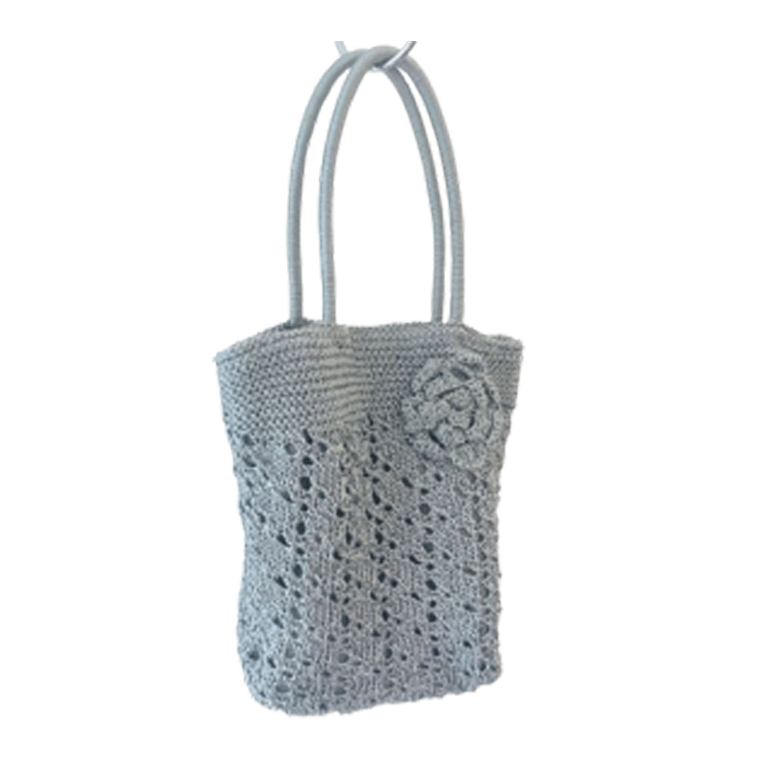 フラワーモチーフ付きレーヨン縦型トートバッグ