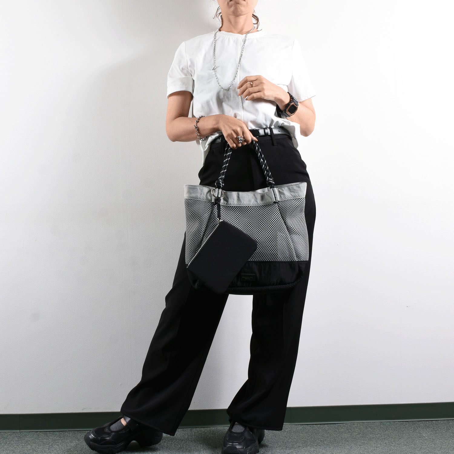 MACARONIC STYLE ポーチ付メッシュロープハンドルトートバッグ - 画像1