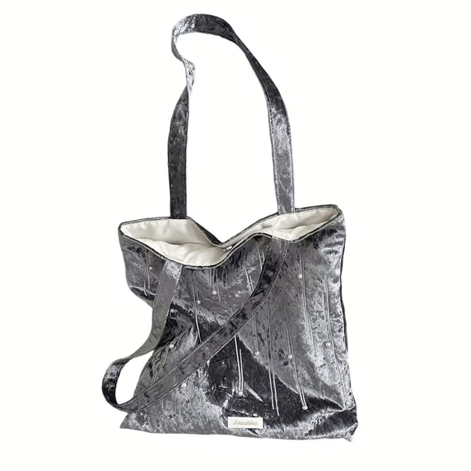 ベルベットパール付きトートバッグ - 画像3