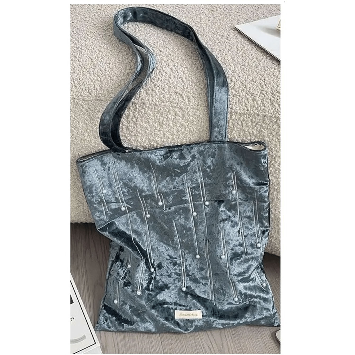 ベルベットパール付きトートバッグ