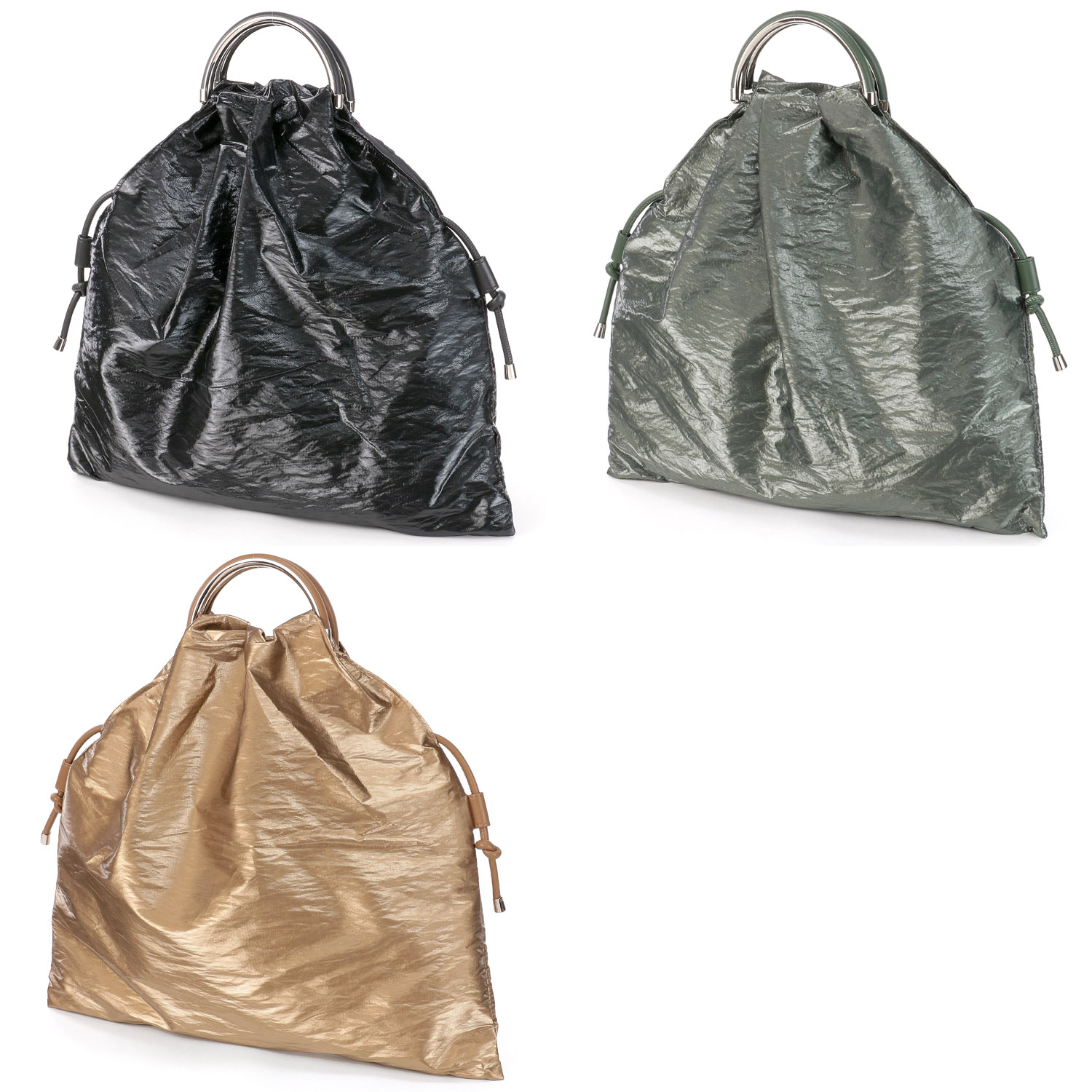 cachecache メタリックコンビ金手ハンドル2WAYトートバッグ