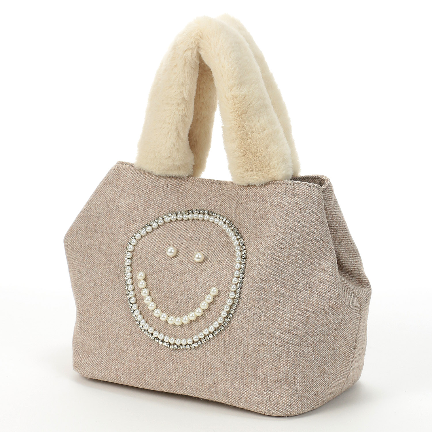 COOCO スマイルパール刺繍×エコファーハンドルトートバッグ - 画像3