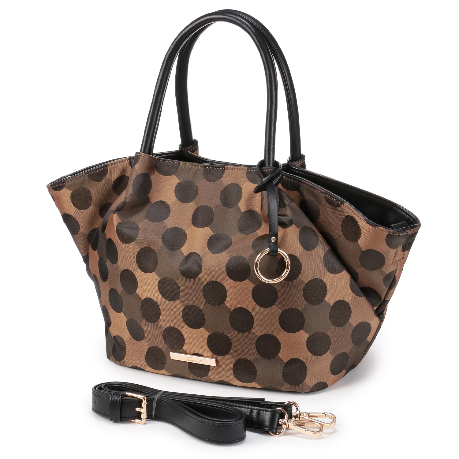 Nananoelカラビナ付きドット柄タック入り2WAYバッグ