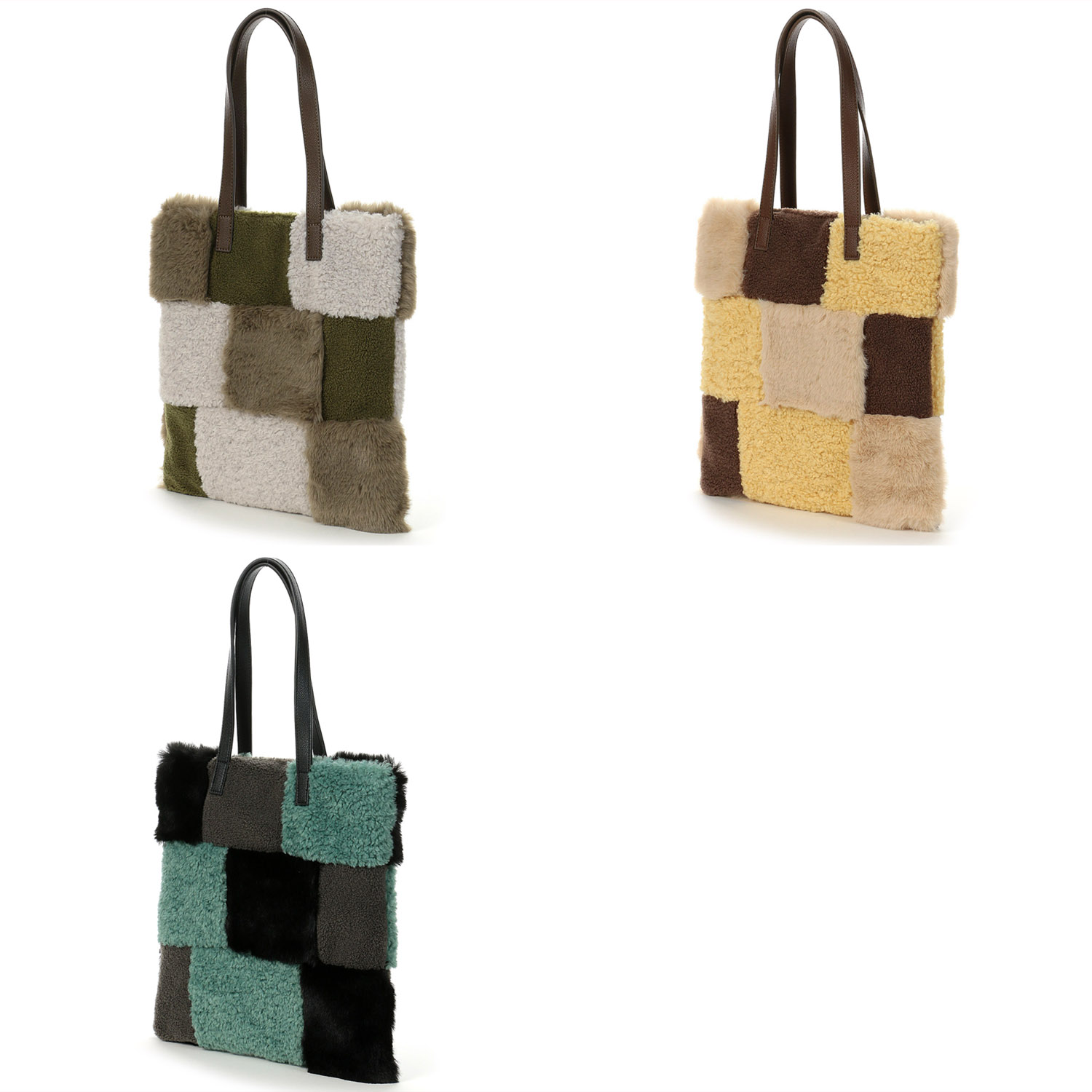 Nananoel エコファーパッチワークトートバッグ