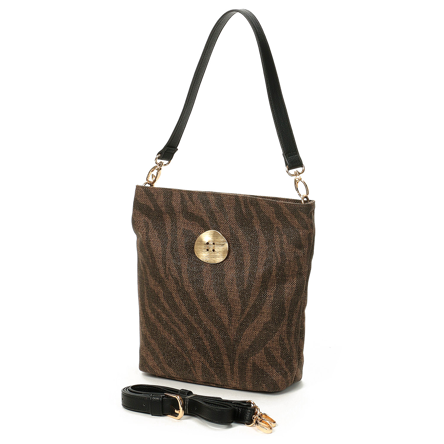 Nananoel ゼブラ柄メタルボタン2WAYショルダーバッグ