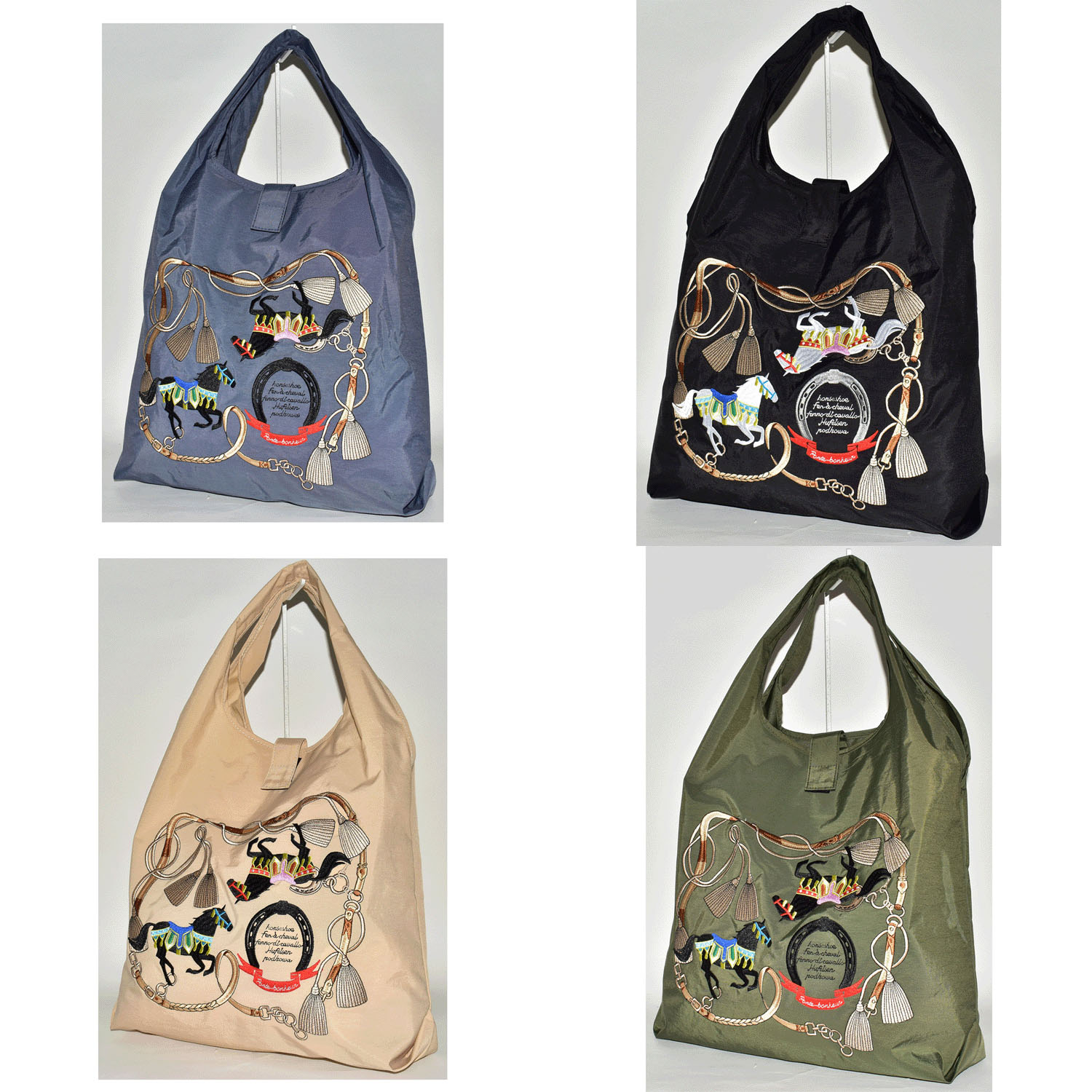 馬刺繍コンパクトトートバッグ小