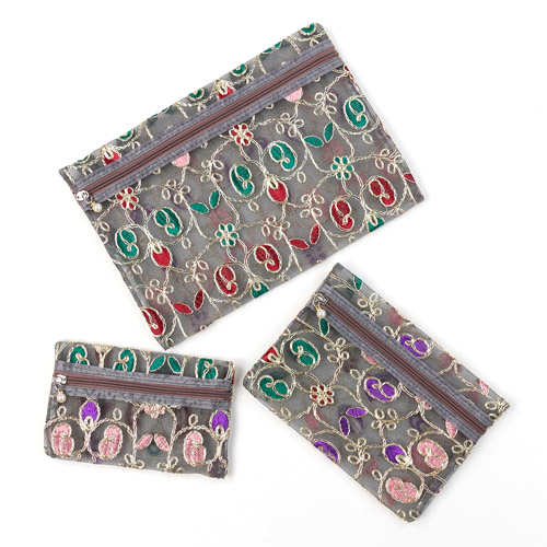 【5月1日より価格改定】メッシュ ゴールド刺繍 ポーチ 3点セット - 画像2