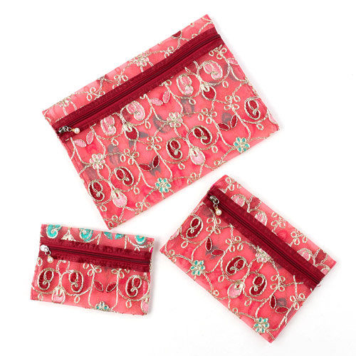 メッシュ ゴールド刺繍 ポーチ 3点セット - 画像5