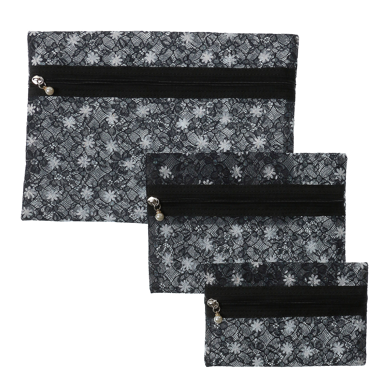 メッシュ花柄3Pポーチ - 画像2