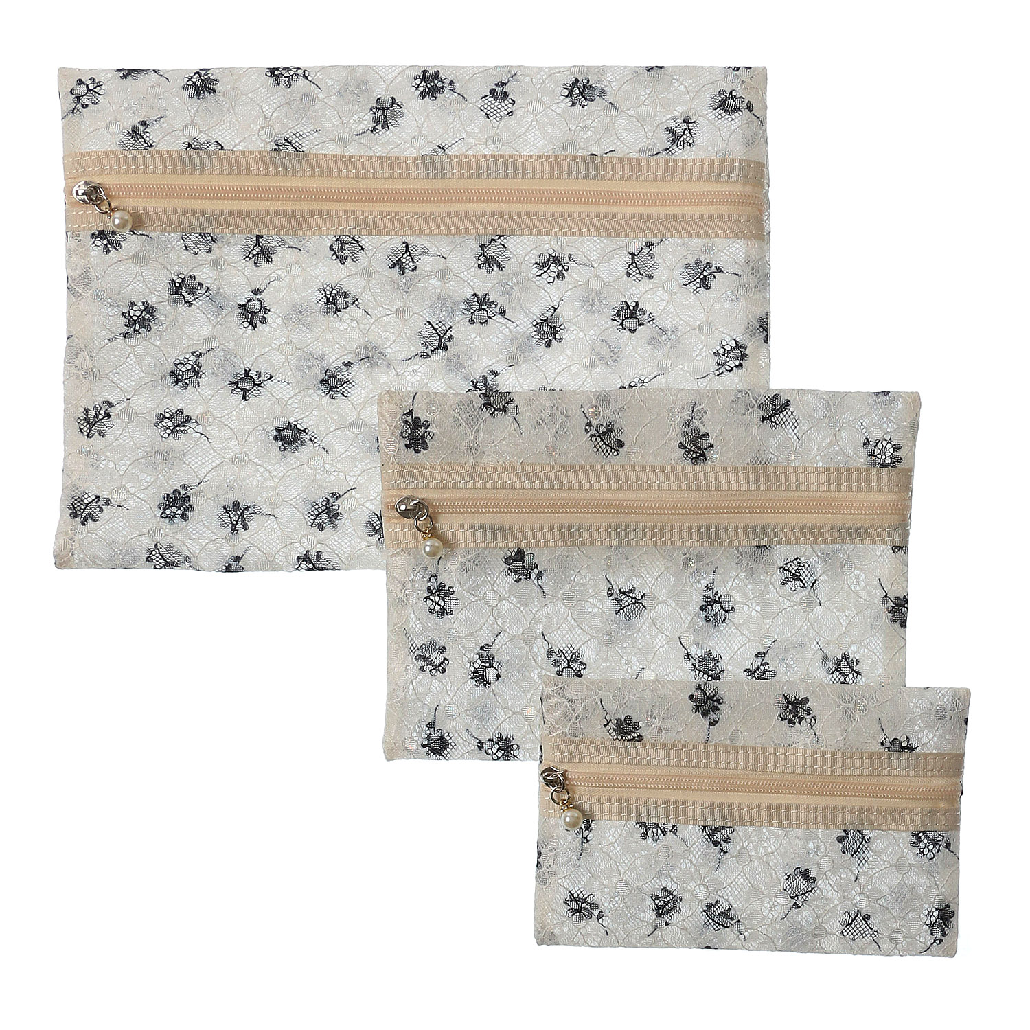 メッシュ花柄3Pポーチ - 画像3