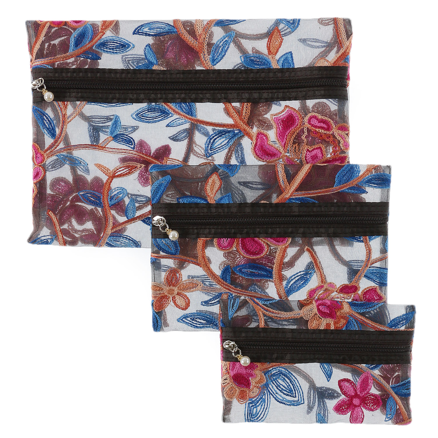 【5月1日より価格改定】メッシュ花柄刺繍3Pポーチ - 画像2