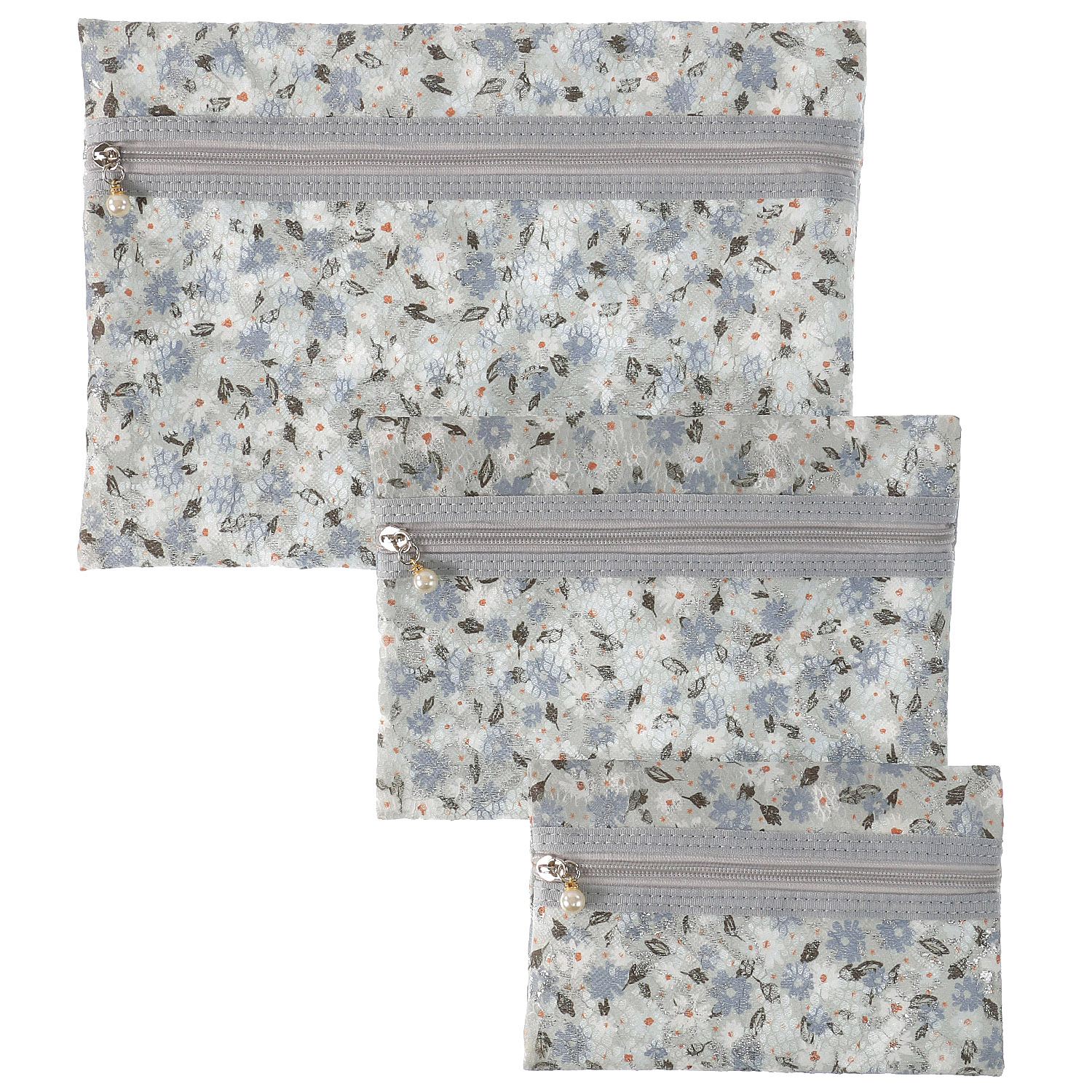 メッシュ花柄3Pポーチ - 画像2