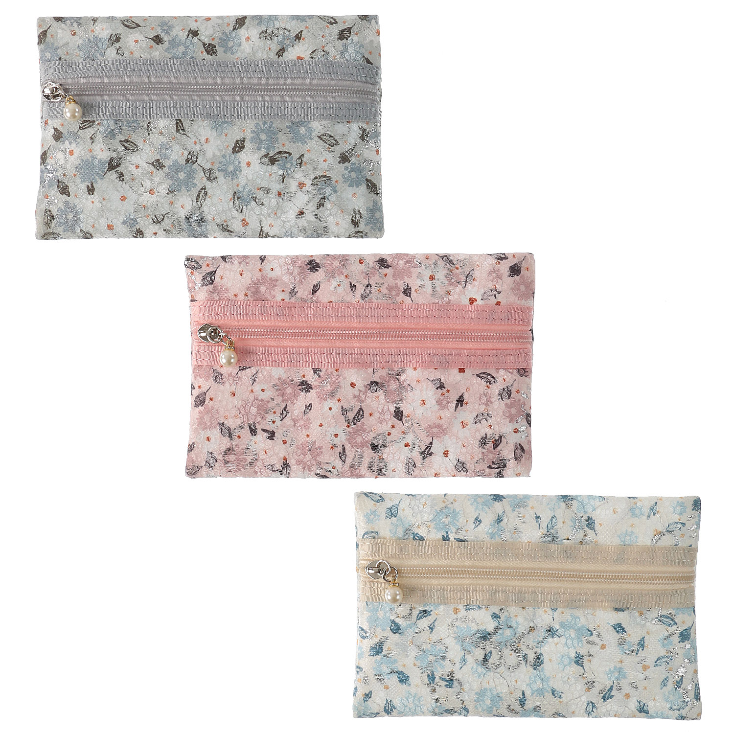 メッシュ花柄3Pポーチ