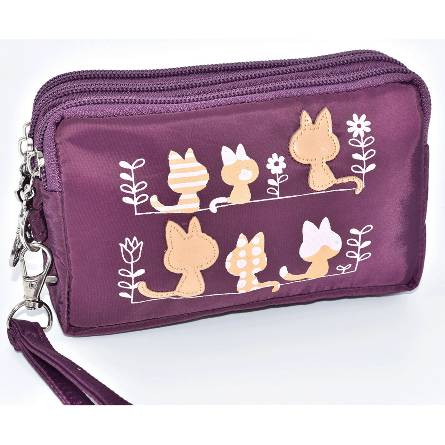 3連ファスナーネコ貼り付けポーチ - 画像5