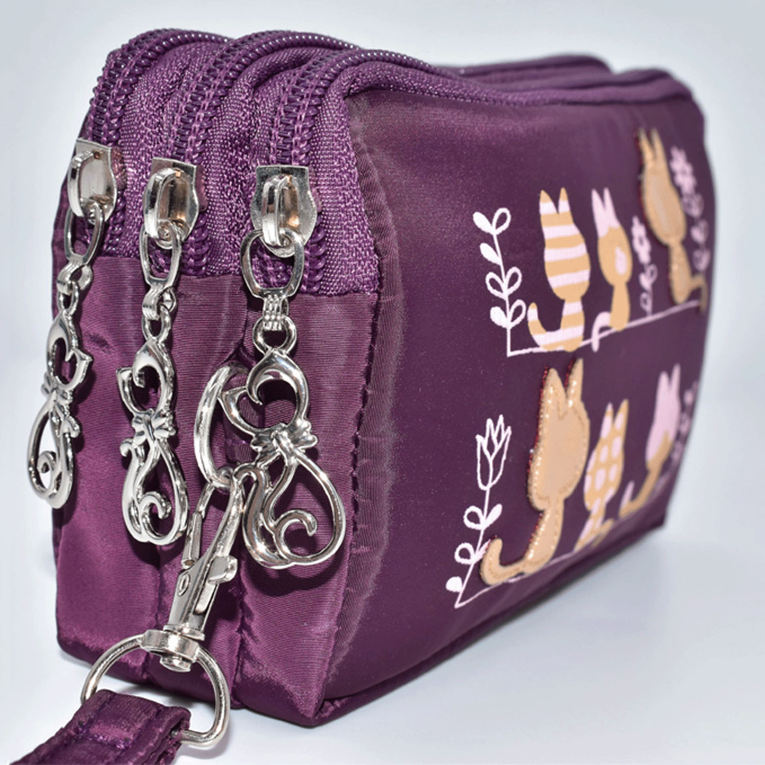 3連ファスナーネコ貼り付けポーチ - 画像7