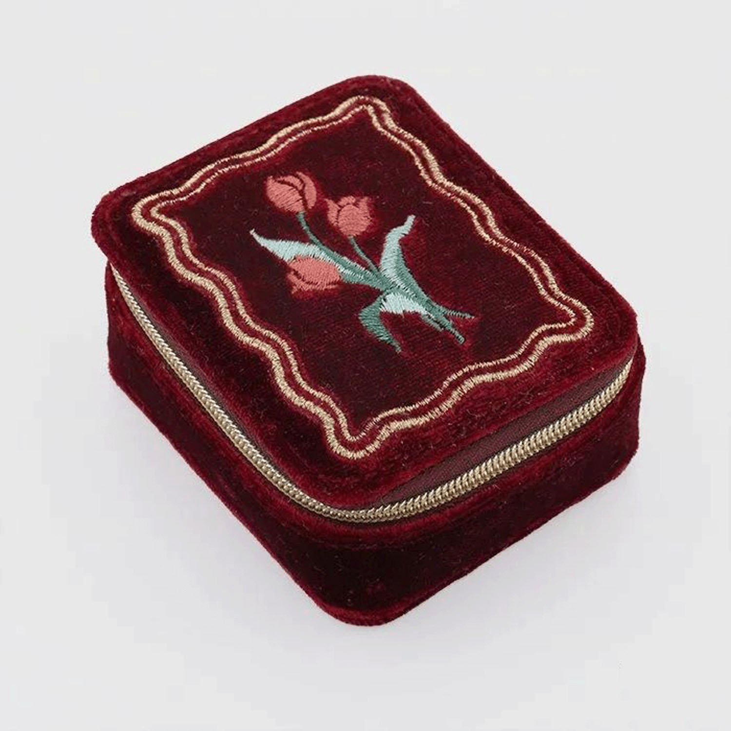 ベロア×フラワー刺繍 アクセサリーポーチ - 画像2