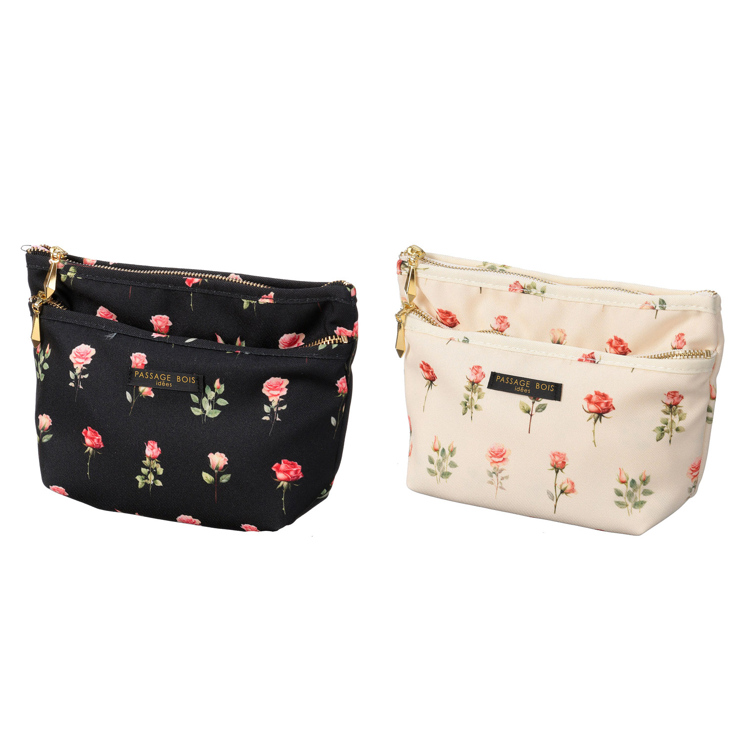 【日本製】 薔薇柄マチ付きポーチ