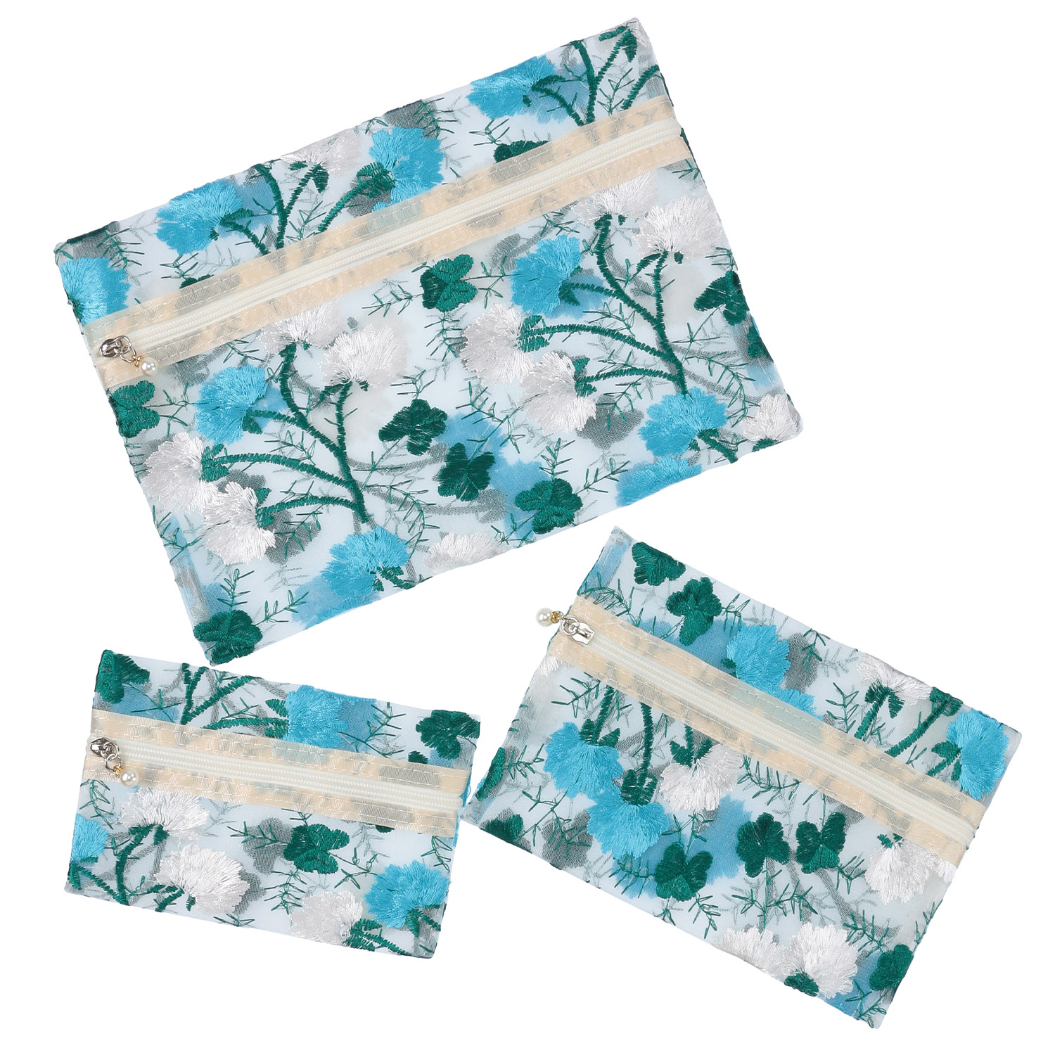 メッシュ3点ポーチ バラ刺繍柄 - 画像4