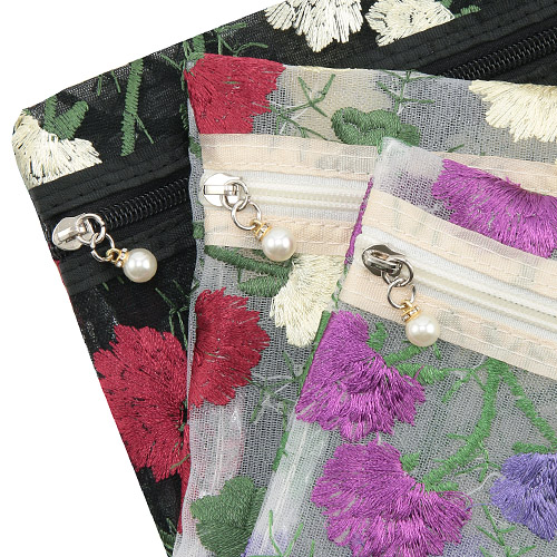 メッシュ3点ポーチ バラ刺繍柄 - 画像8