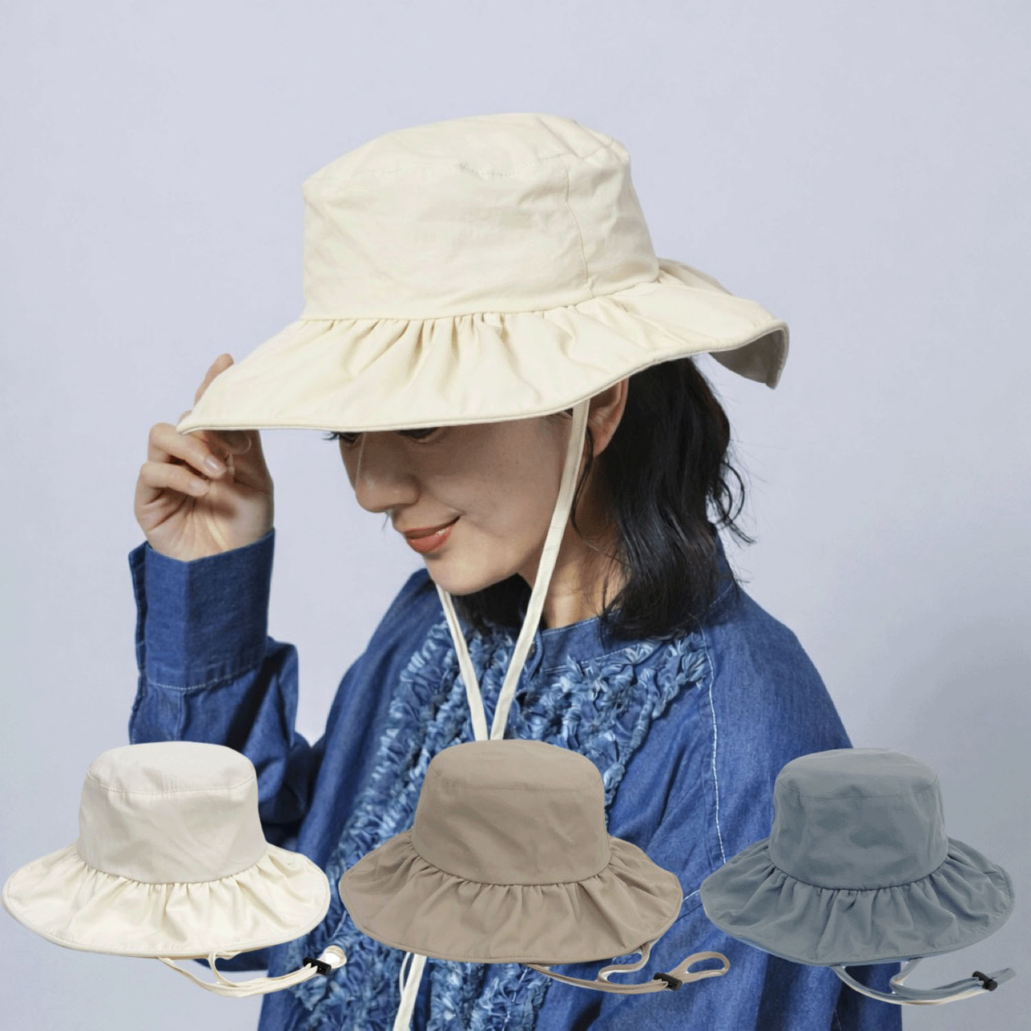 シルバーコーティングUVフリルハット