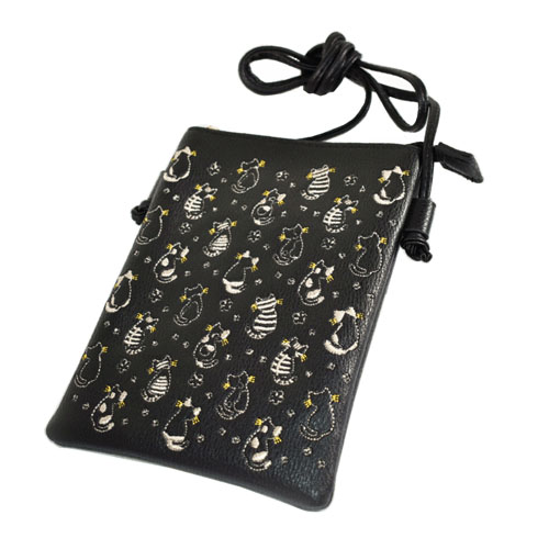 ネコ刺繍スマホバッグ - 画像3