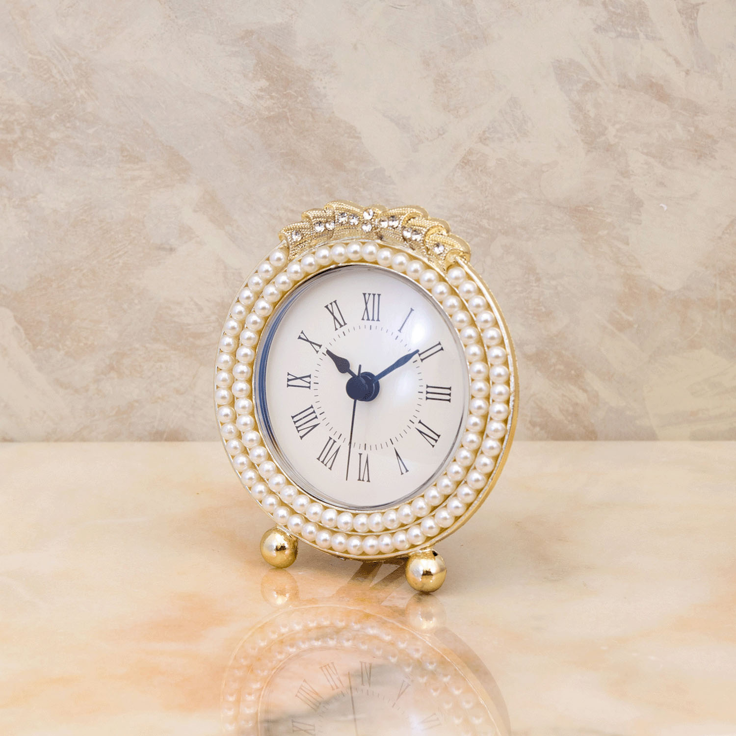 Mariage マリアージュ テーブルクロック（パールリボン） ゴールド ラウンド - 画像2