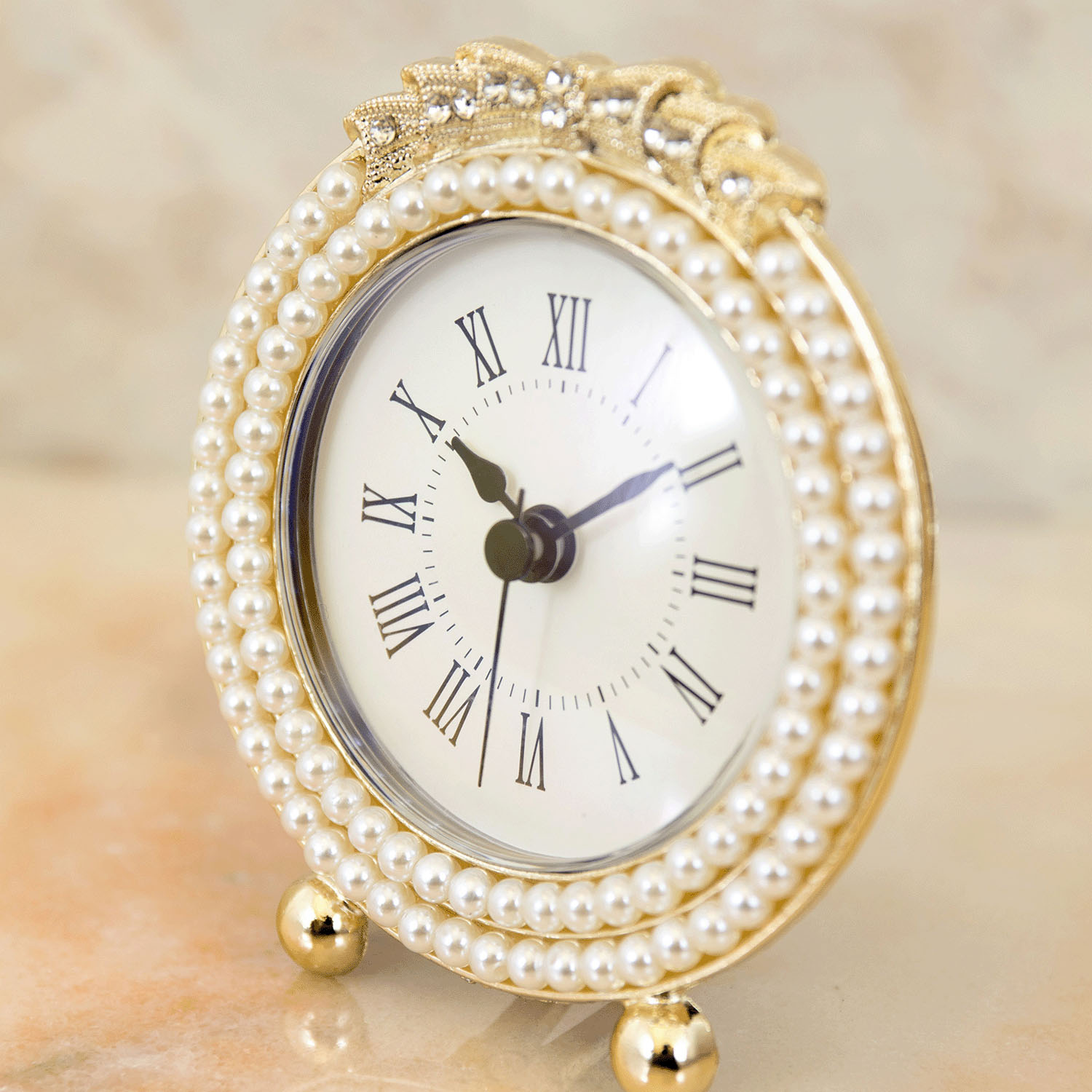 Mariage マリアージュ テーブルクロック（パールリボン） ゴールド ラウンド - 画像5