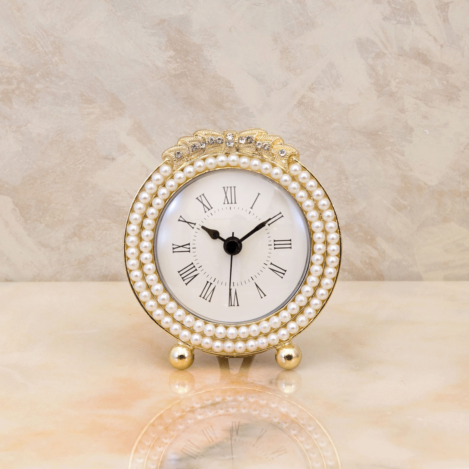 Mariage マリアージュ テーブルクロック（パールリボン） ゴールド ラウンド