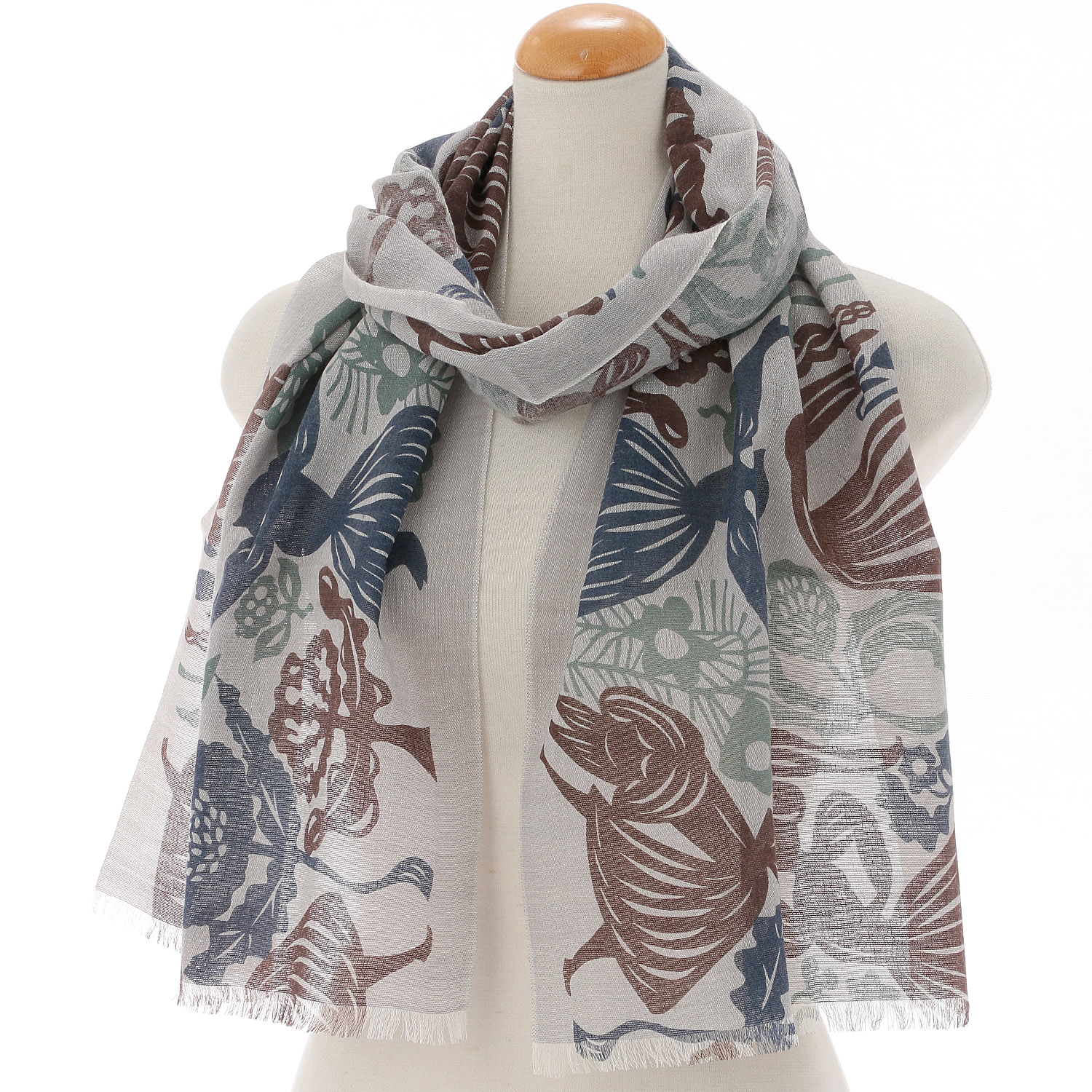 日本製 ウール混ガーゼストール 花の体操