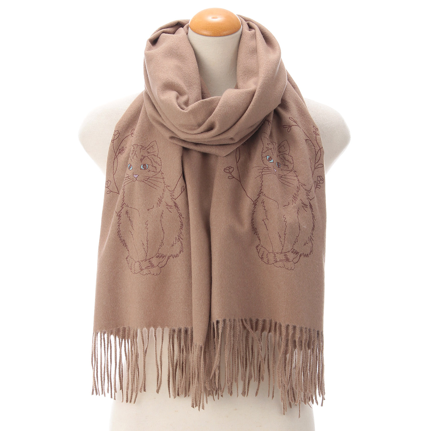 線画ねこ刺繍ストール - 画像3