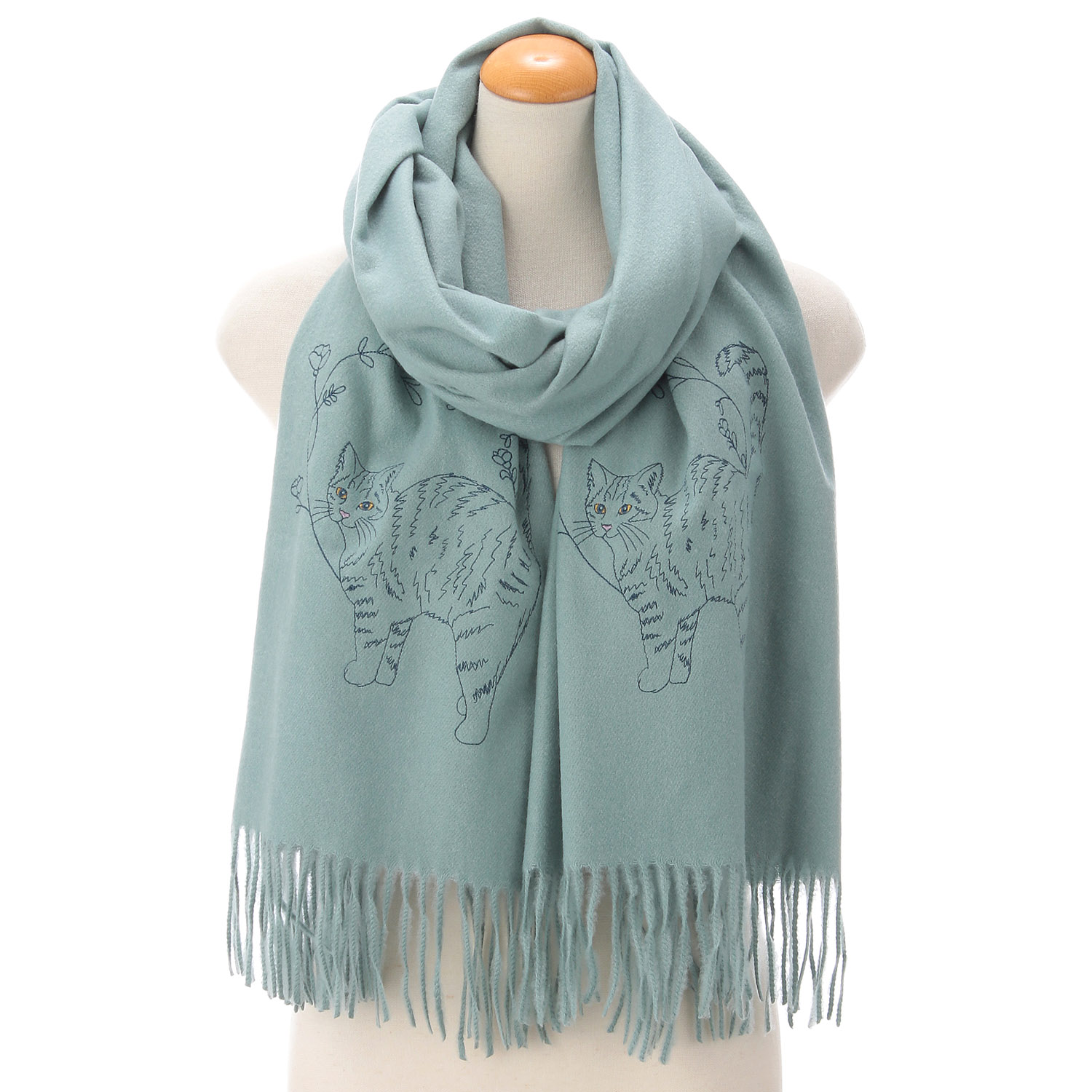 線画ねこ刺繍ストール - 画像5