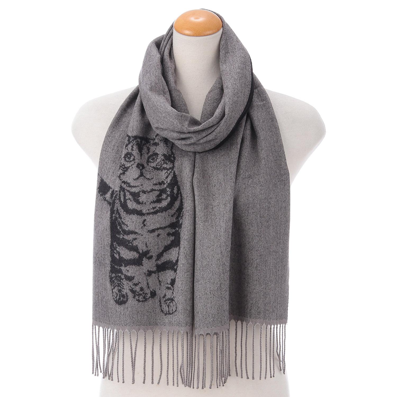 日本製 ソフトジャガードマフラー ビッグ猫柄 - 画像2