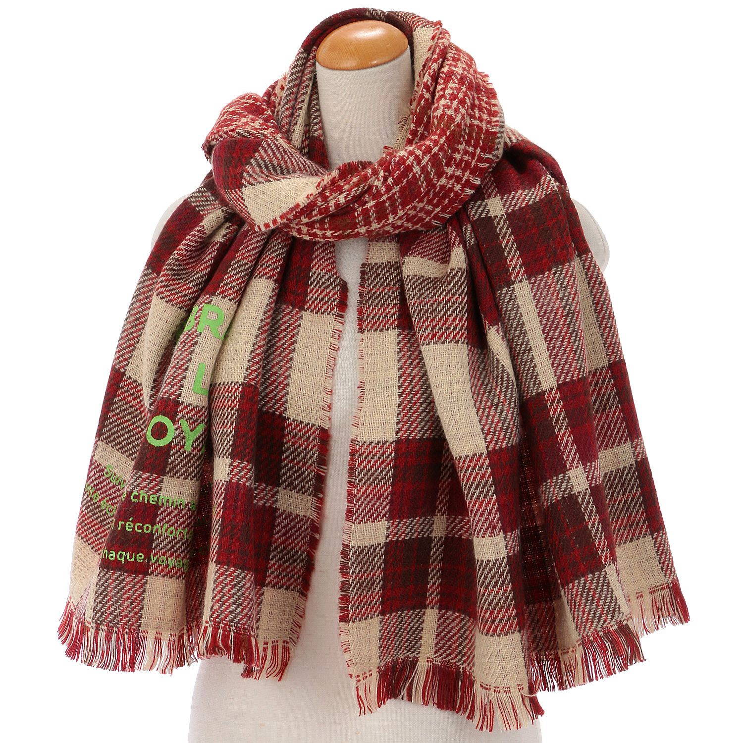 チェックリバーシブルロゴプリントストール