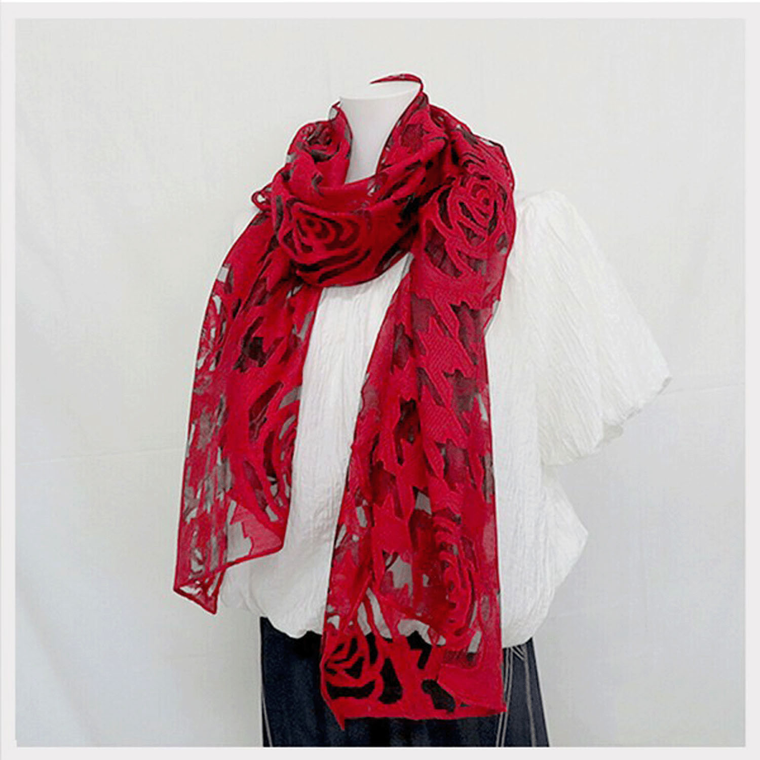 オパールオーガンジーストール バラ柄 - 画像2