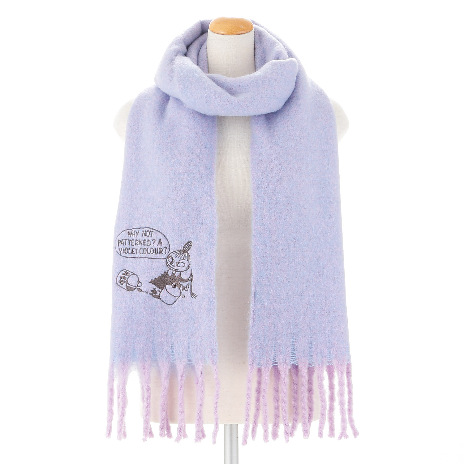 【ラベンダー在庫限り終了】MOOMIN ふわもこマフラー太フリンジ リトルミイ刺繍