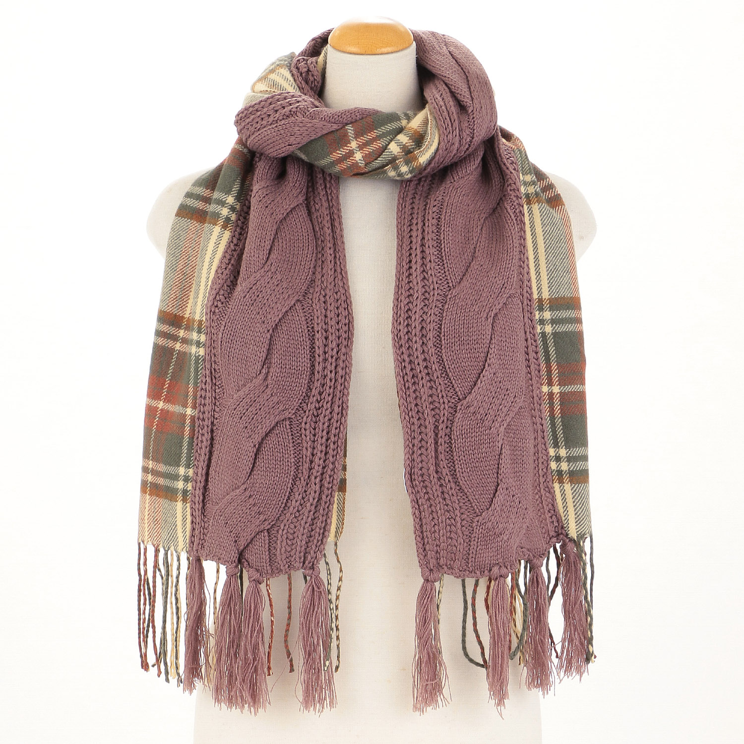 ケーブルニットストール チェック