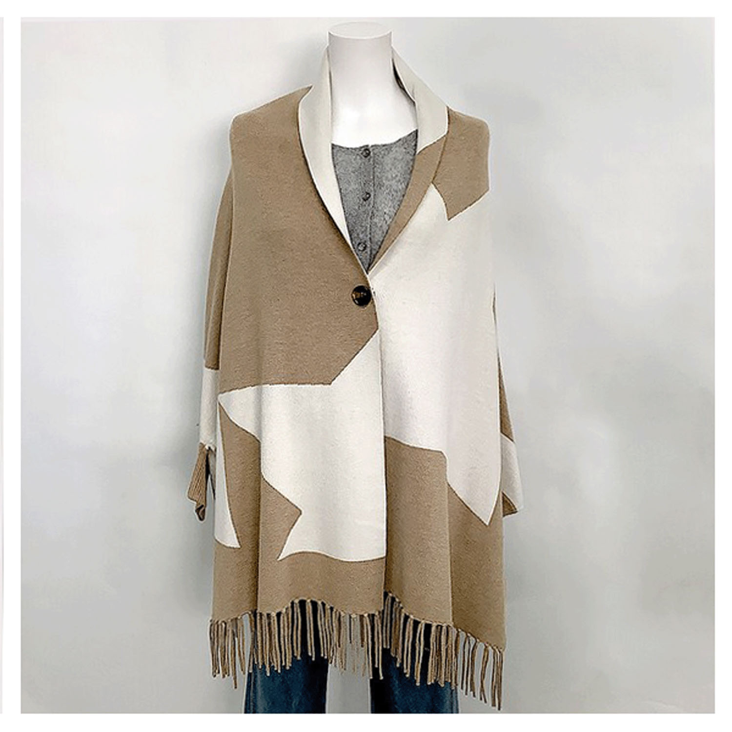 幾何大柄 ケープカーディガン - 画像4