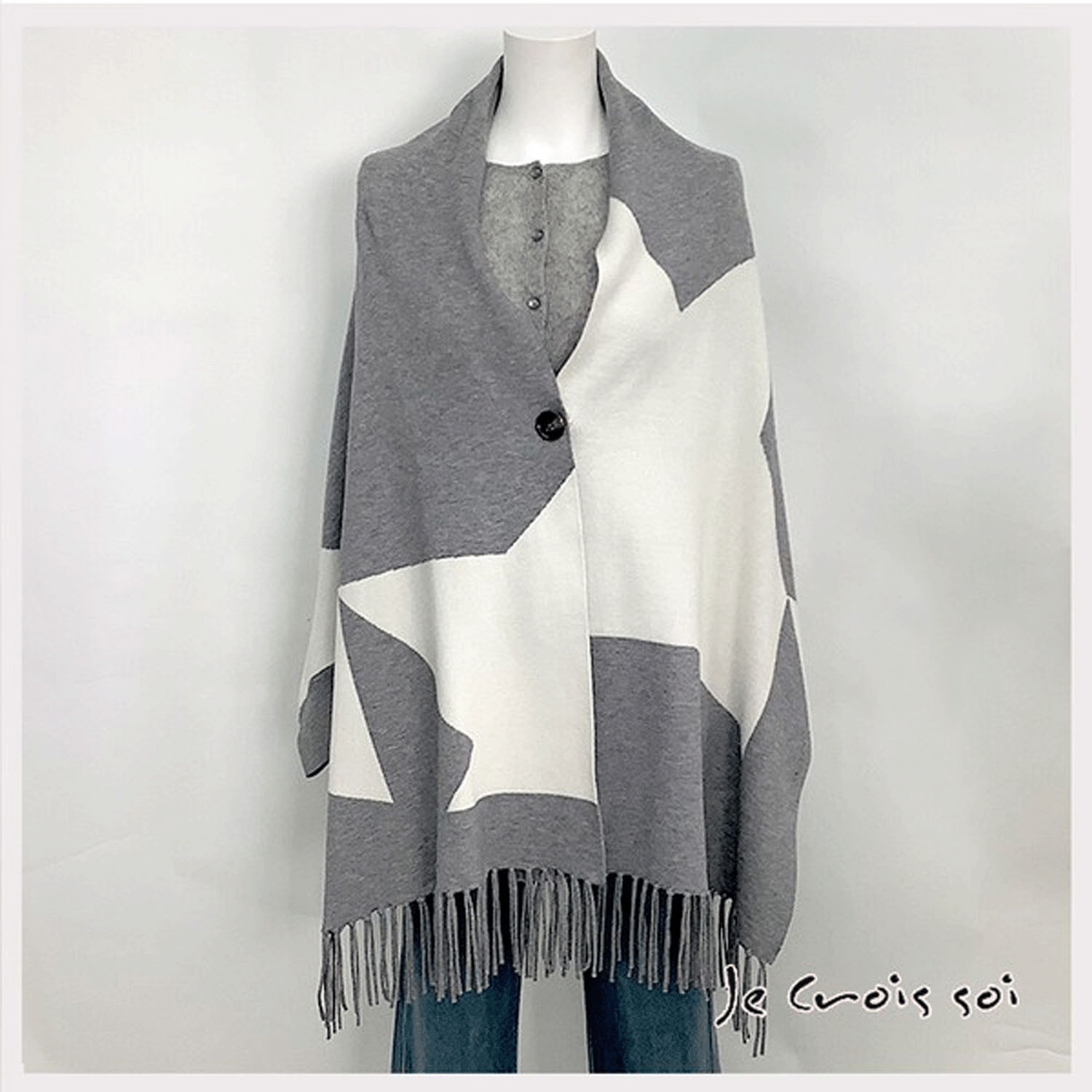 幾何大柄 ケープカーディガン - 画像1