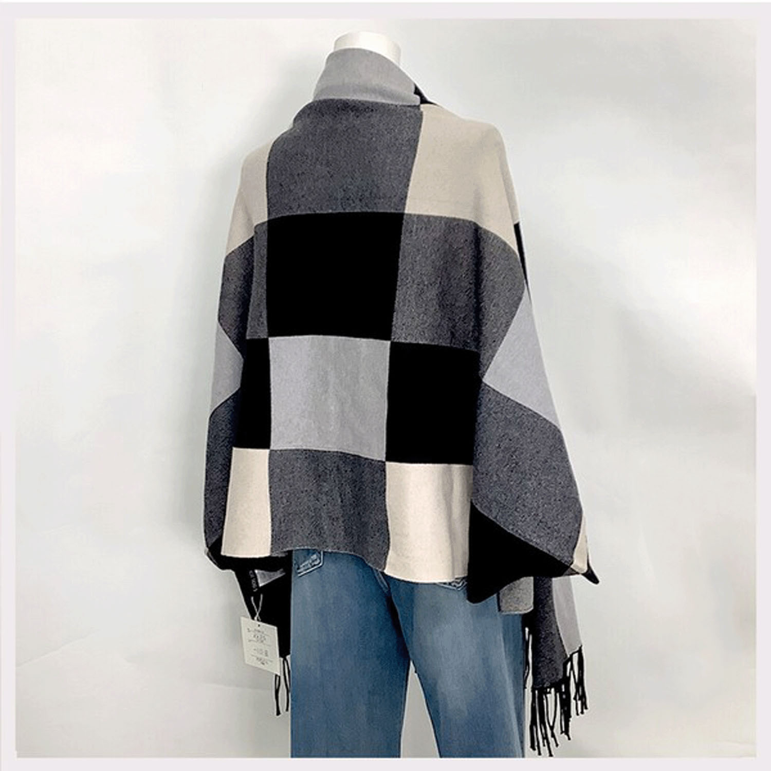 チェック柄ケープカーディガン - 画像3