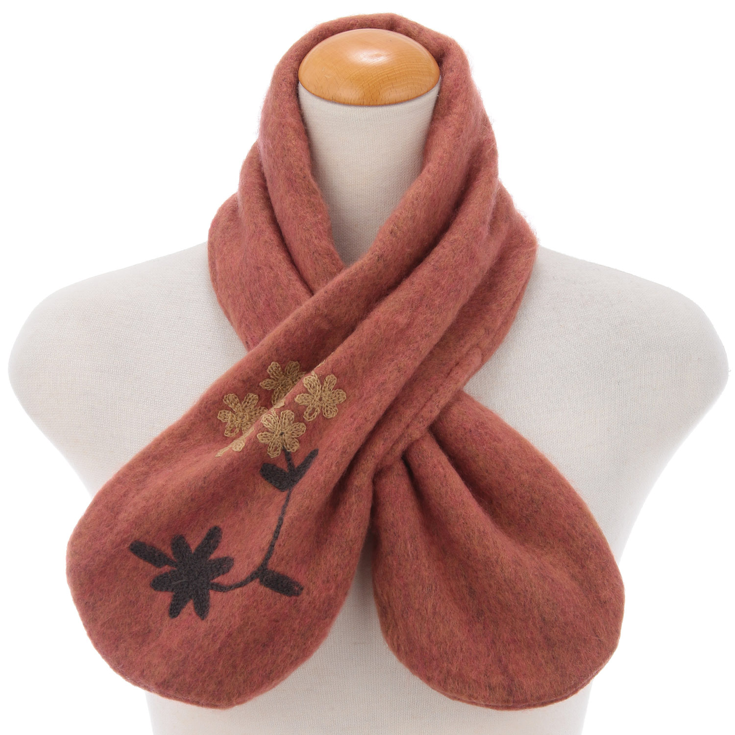 【チャコールグレー終了】インド製 刺繍差込みマフラー フラワー - 画像2