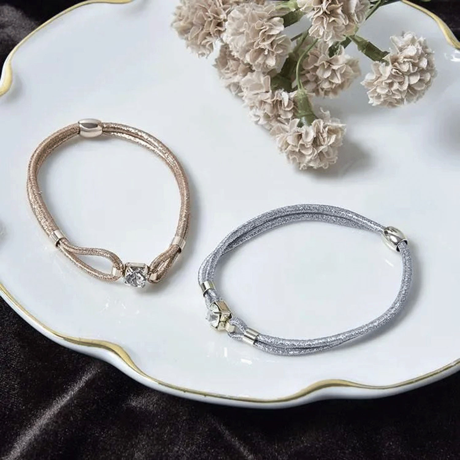 【シルバーは在庫限りで終了】静電気軽減ヘアブレス ビジュー付き